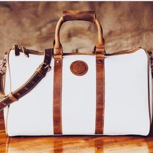 Cream Leather tote Travel Duffle Bag shoulder